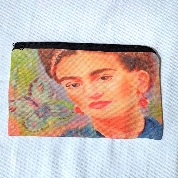 NEW Frida Kahlo Butterfly Canvas Zipper Pouch - Picture 2 of 8